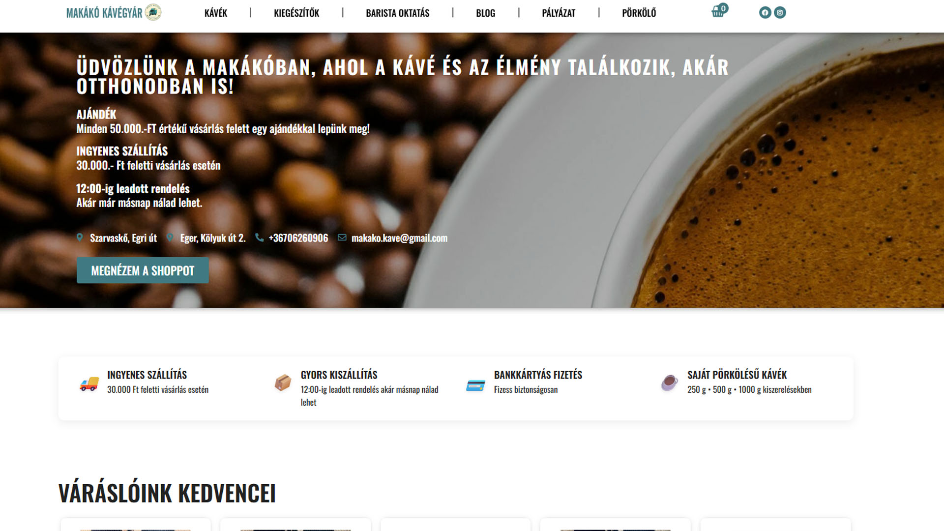 Makákó Kávégyár webshop – AdsFusion